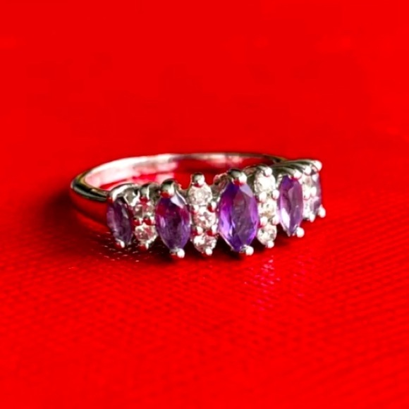 cocktail Jewelry - Amethyst & CZ Multi Gemstones Sterling Silver Ring